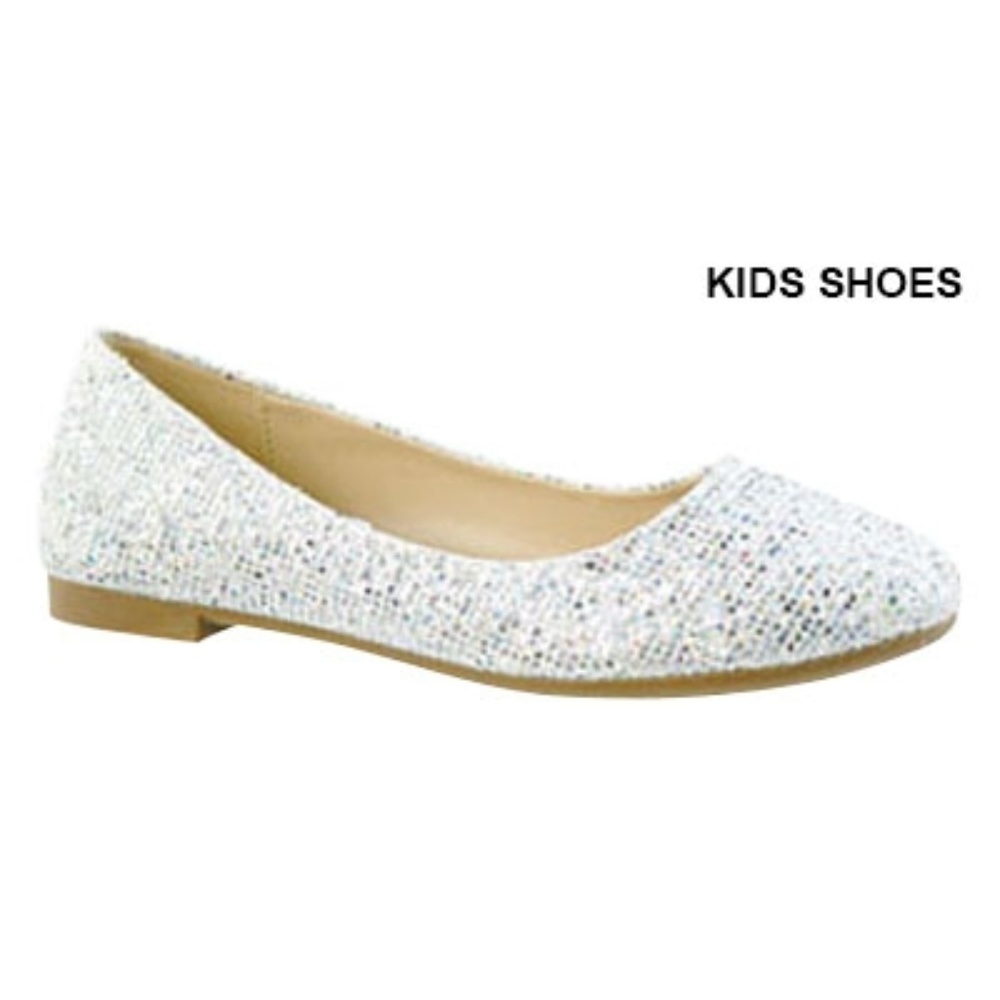 Girls Ballet Flat Ballerina Glitter Shoes Silver